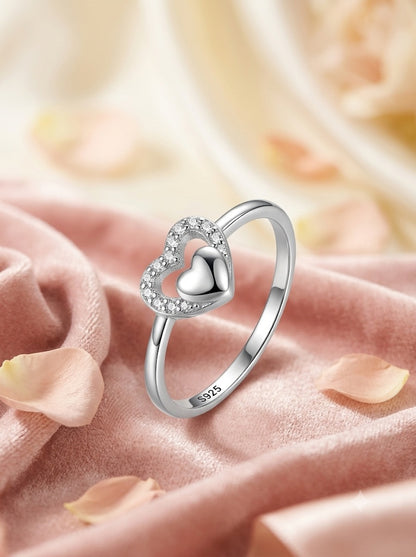 SYLVEXIA 925 Sterling Silver Heart Studded Filigree Ring