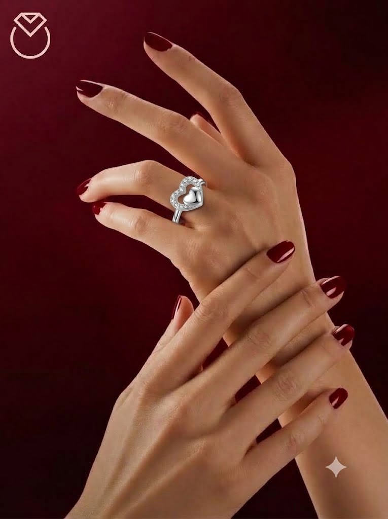 SYLVEXIA 925 Sterling Silver Heart Studded Filigree Ring