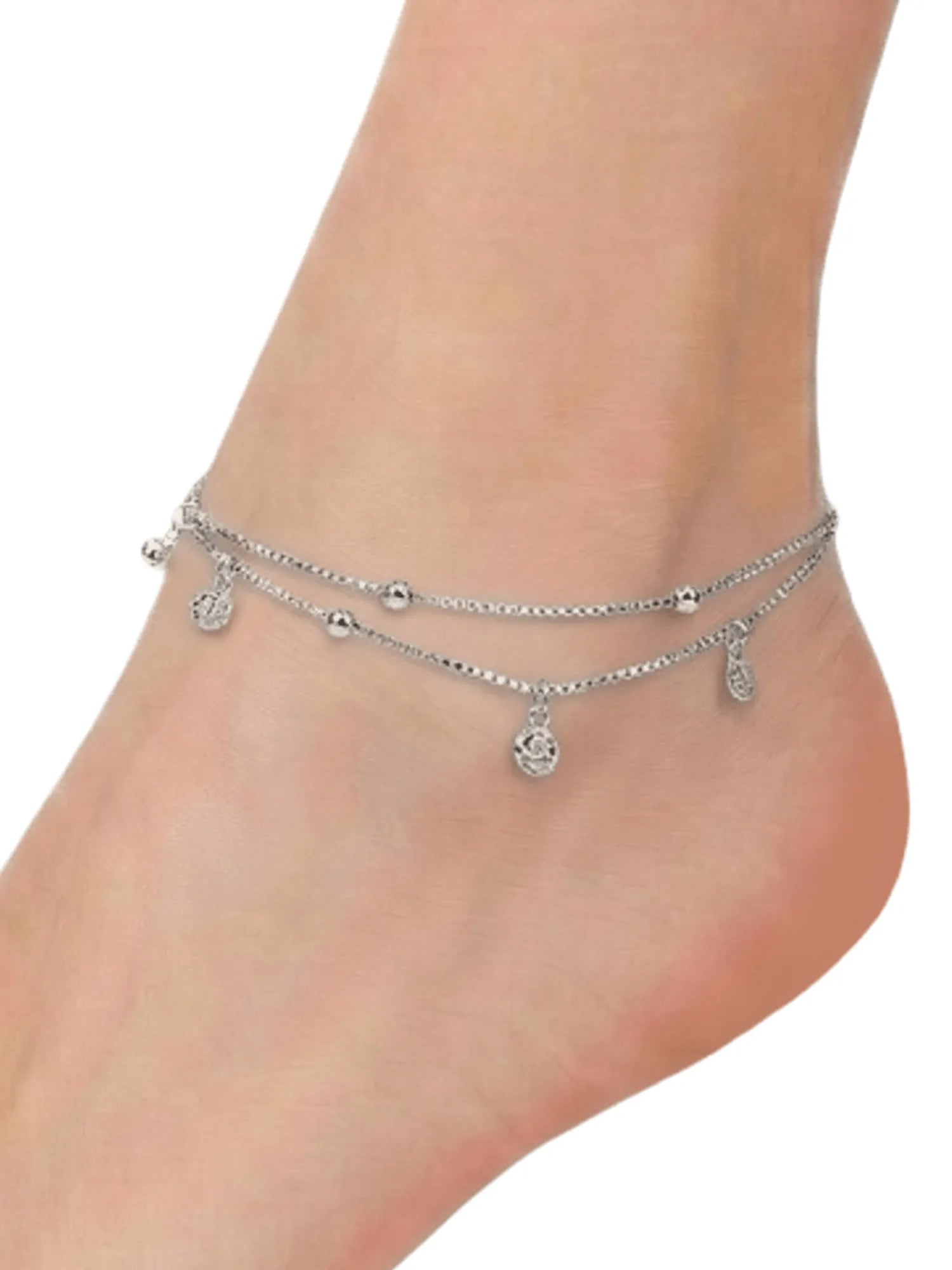 Sylvexia 925 Sterling Silver Double Layer Charm Anklet for Women