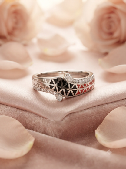 SYLVEXIA 925 Sterling Silver Red Black Geometric Ring
