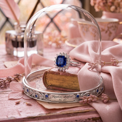 SYLVEXIA 925 Sterling Silver Cushion Cut Blue Sapphire Halo Ring for Women