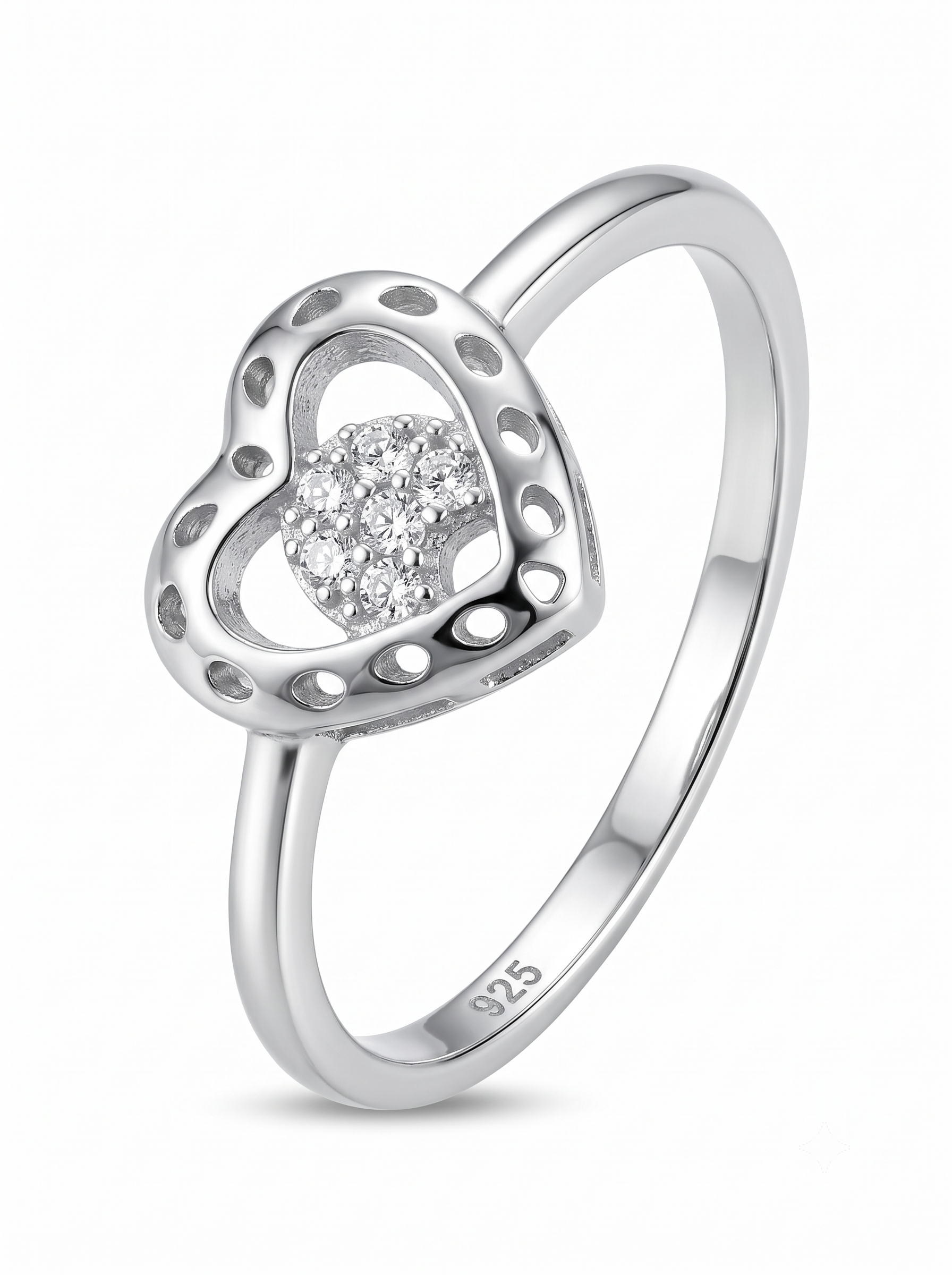 SYLVEXIA 925 Sterling Silver Heart Design Stone Ring for Women