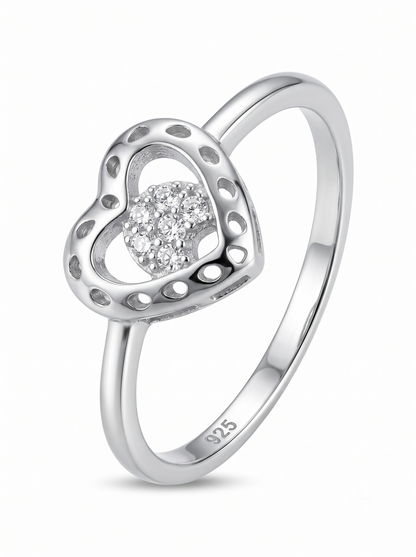 SYLVEXIA 925 Sterling Silver Heart Design Stone Ring for Women