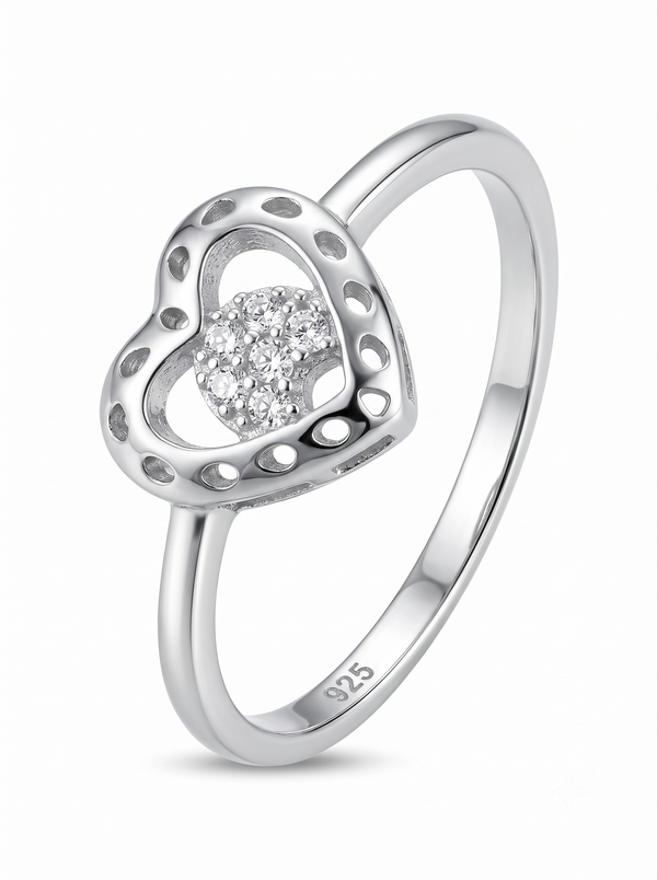 SYLVEXIA 925 Sterling Silver Heart Design Stone Ring for Women