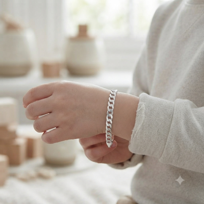 Sylvexia 925 Sterling Silver Kids Curb Chain Bracelet for Boys & Girls