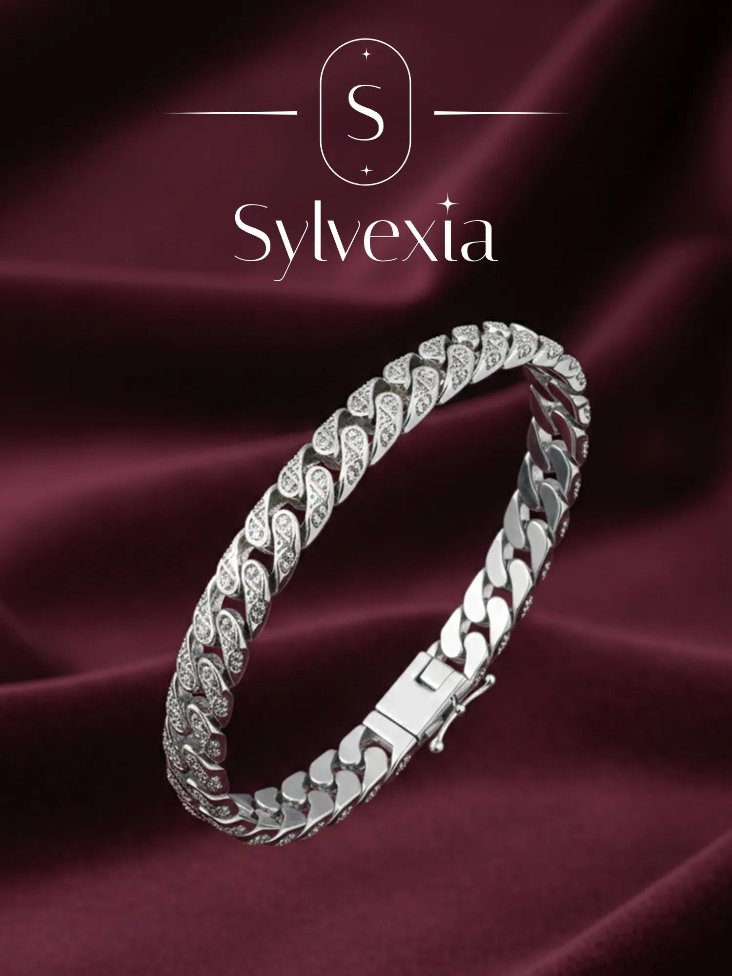 Sylvexia Men’s Silver Textured Chain Bracelet