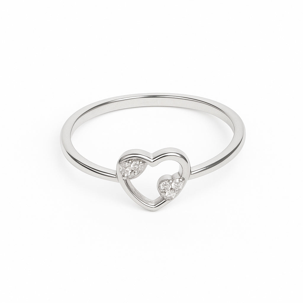 Sylvexia 925 Sterling Silver Open Heart CZ Ring for Women | Minimalist Love Ring