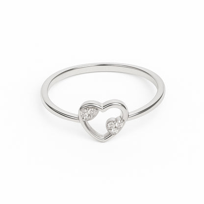 Sylvexia 925 Sterling Silver Open Heart CZ Ring for Women | Minimalist Love Ring