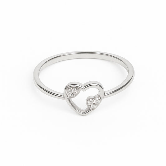 Sylvexia 925 Sterling Silver Open Heart CZ Ring for Women | Minimalist Love Ring