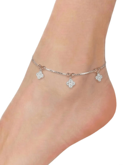 Sylvexia 925 Sterling Silver Floral Charm Anklet for Women