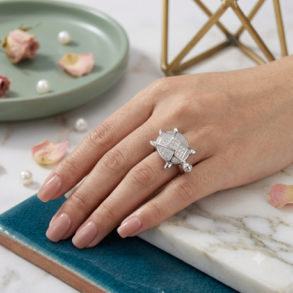Sylvexia 925 Sterling Silver CZ Turtle Ring for Women
