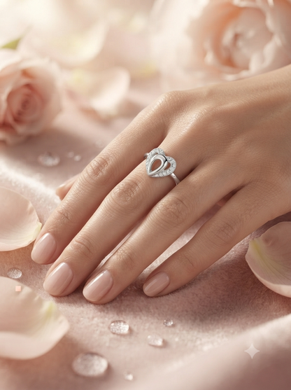 SYLVEXIA 925 Sterling Silver Double Heart Ring for Women