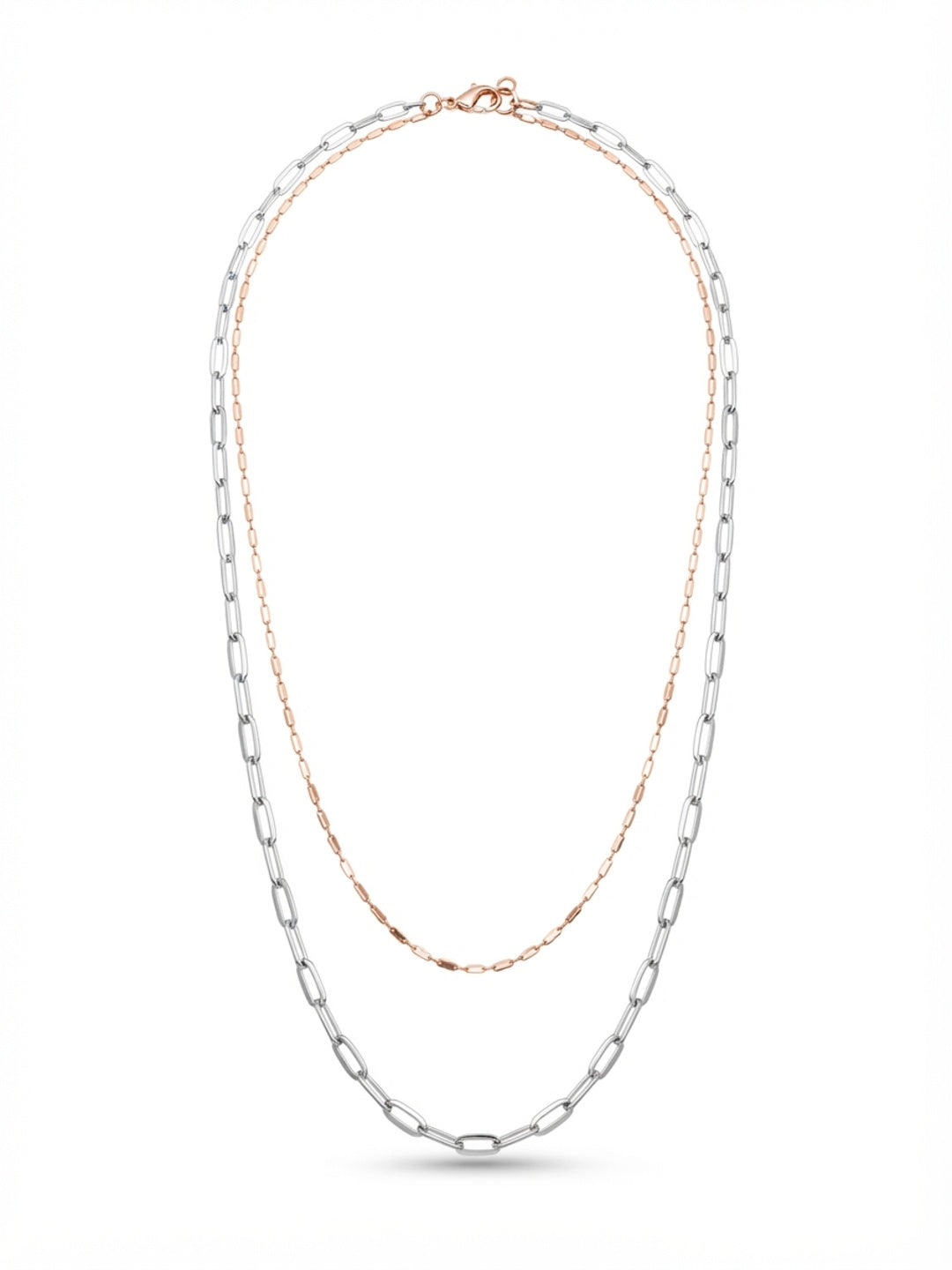 925 streling Silver Dual Layered Chain Necklace, Rose Gold and Silver Tone