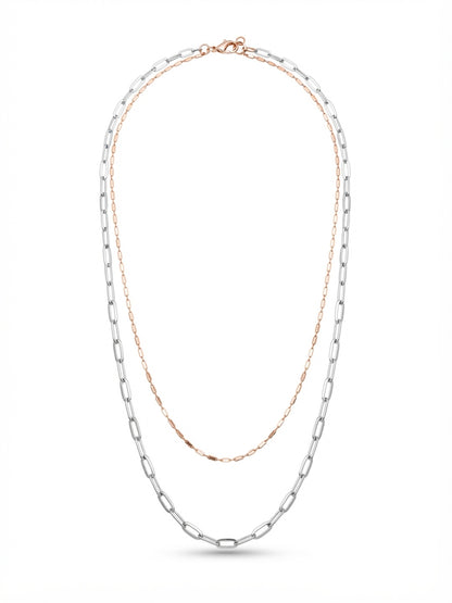 925 streling Silver Dual Layered Chain Necklace, Rose Gold and Silver Tone
