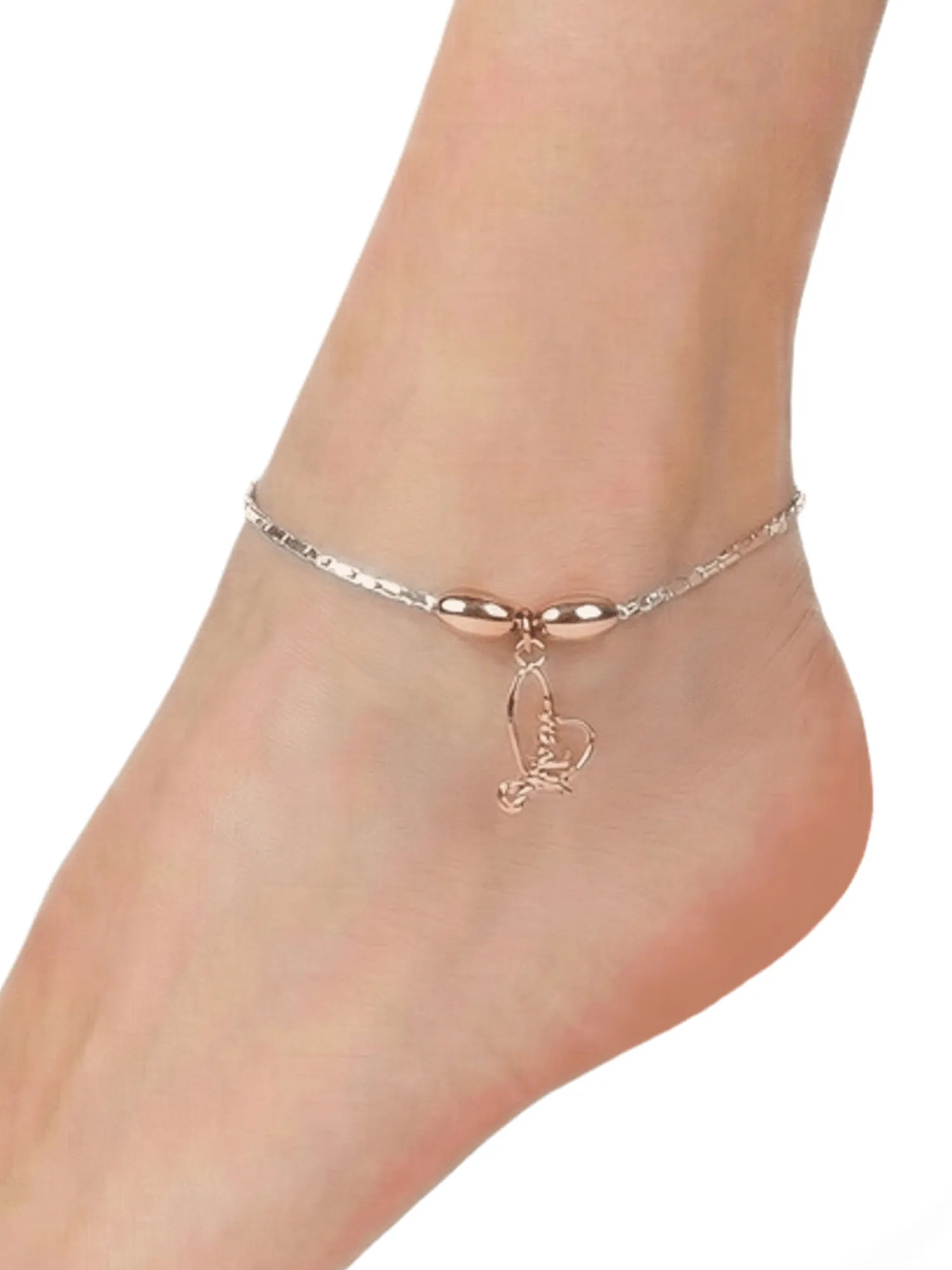 Sylvexia 925 Sterling Silver Rose Gold Butterfly Heart Charm Anklet for Women