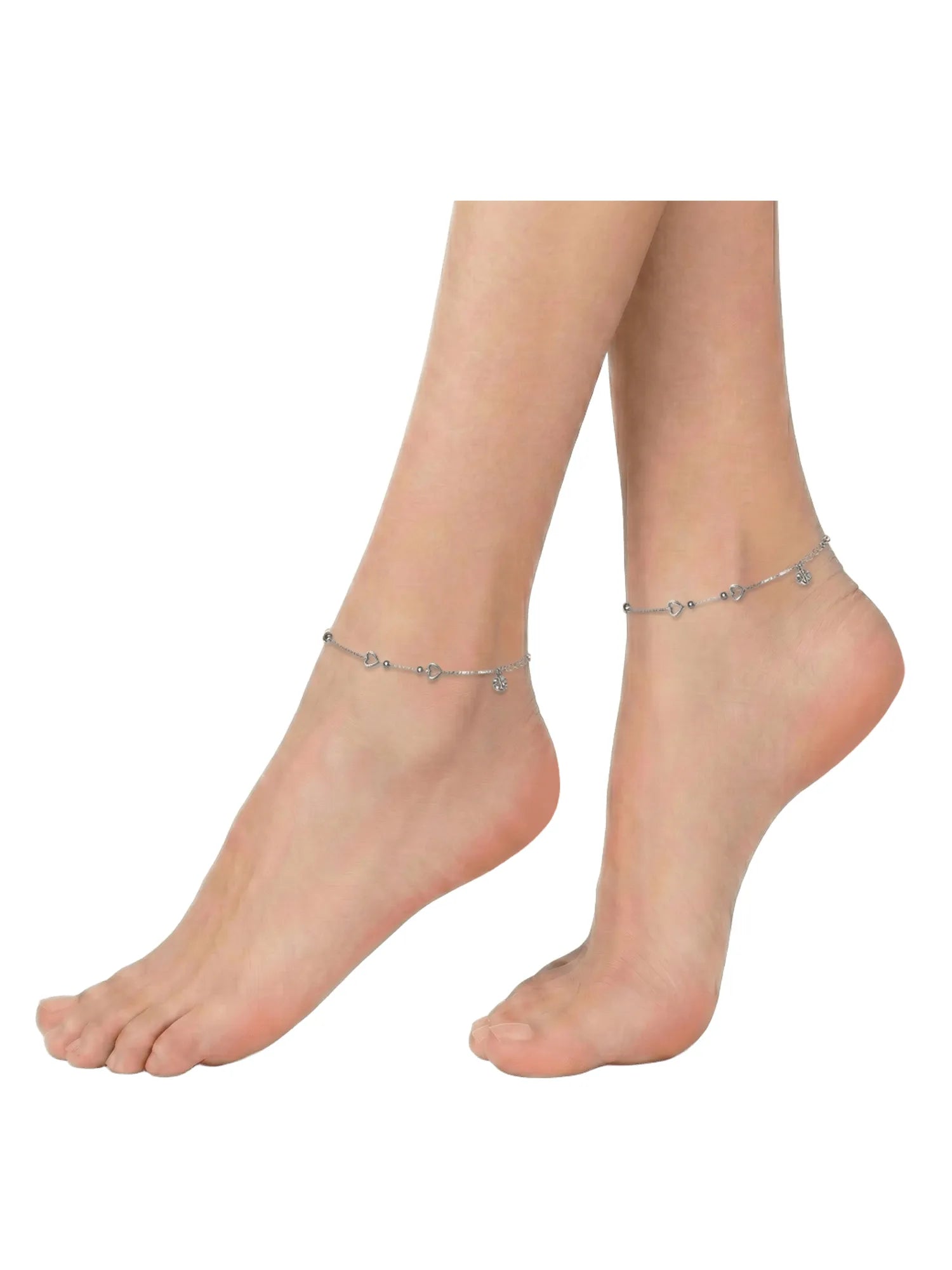 Sylvexia 925 Sterling Silver Dual Heart Chain Anklet for Women