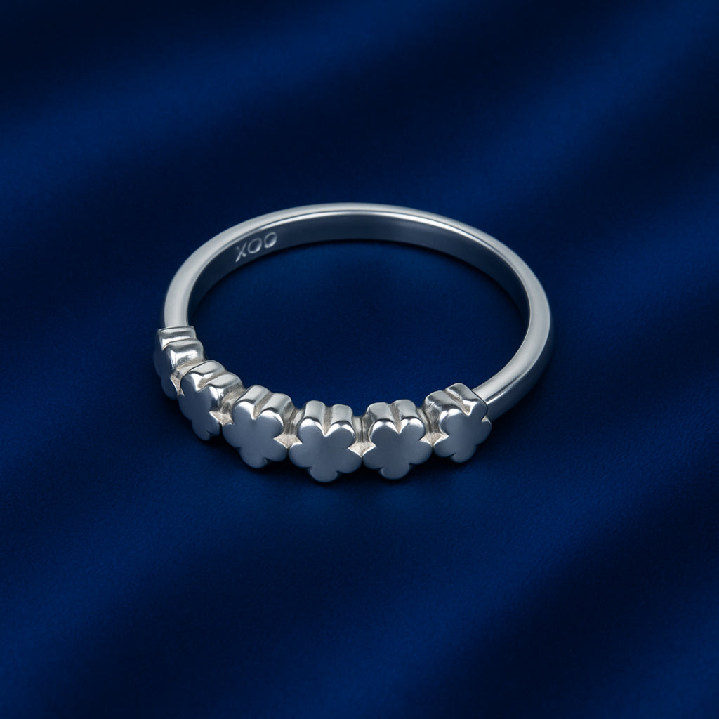 925 Silver Floral Band Ring Minimal Flower Women