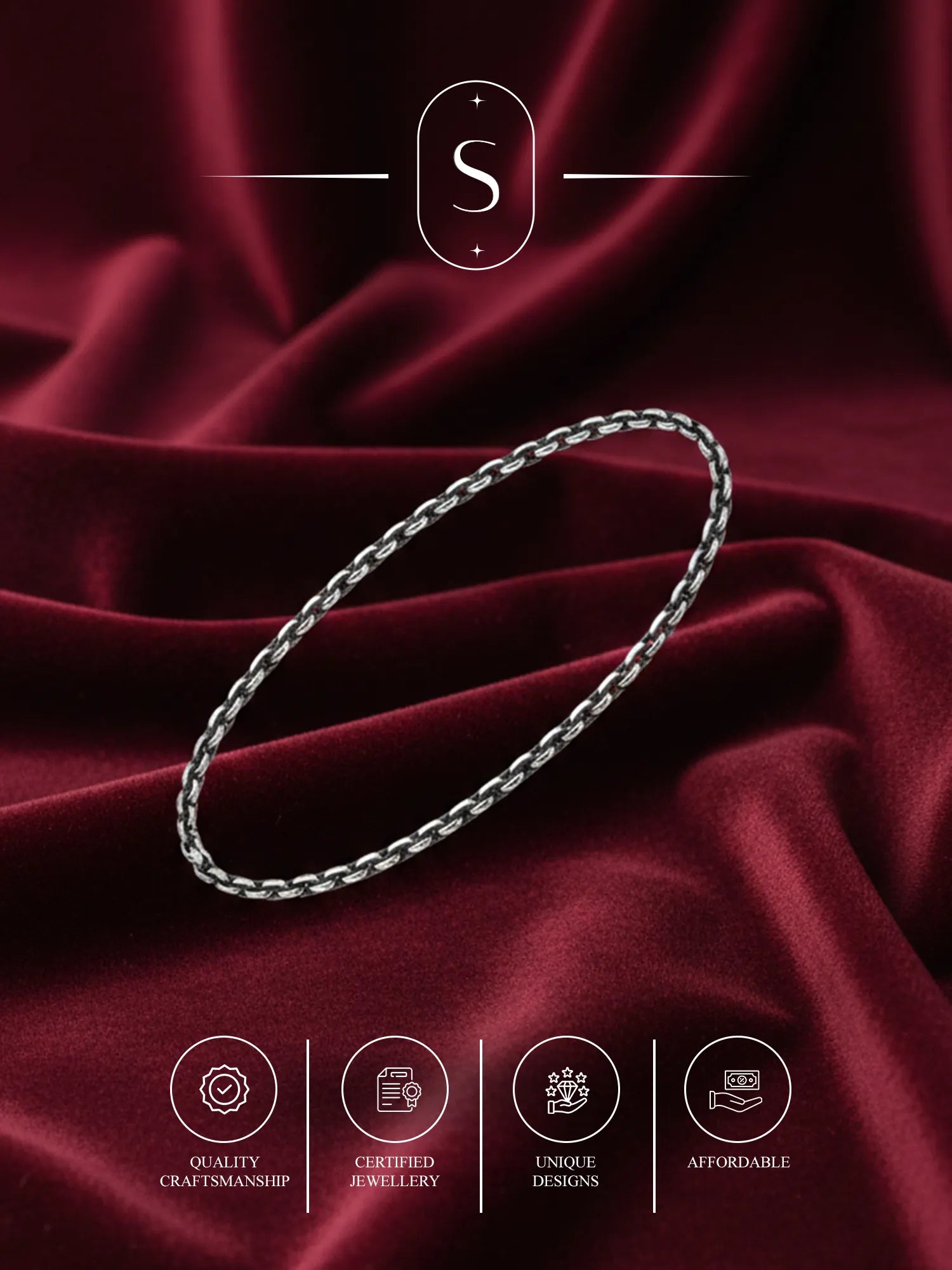 Sylvexia Men’s Silver Rope Chain Bracelet
