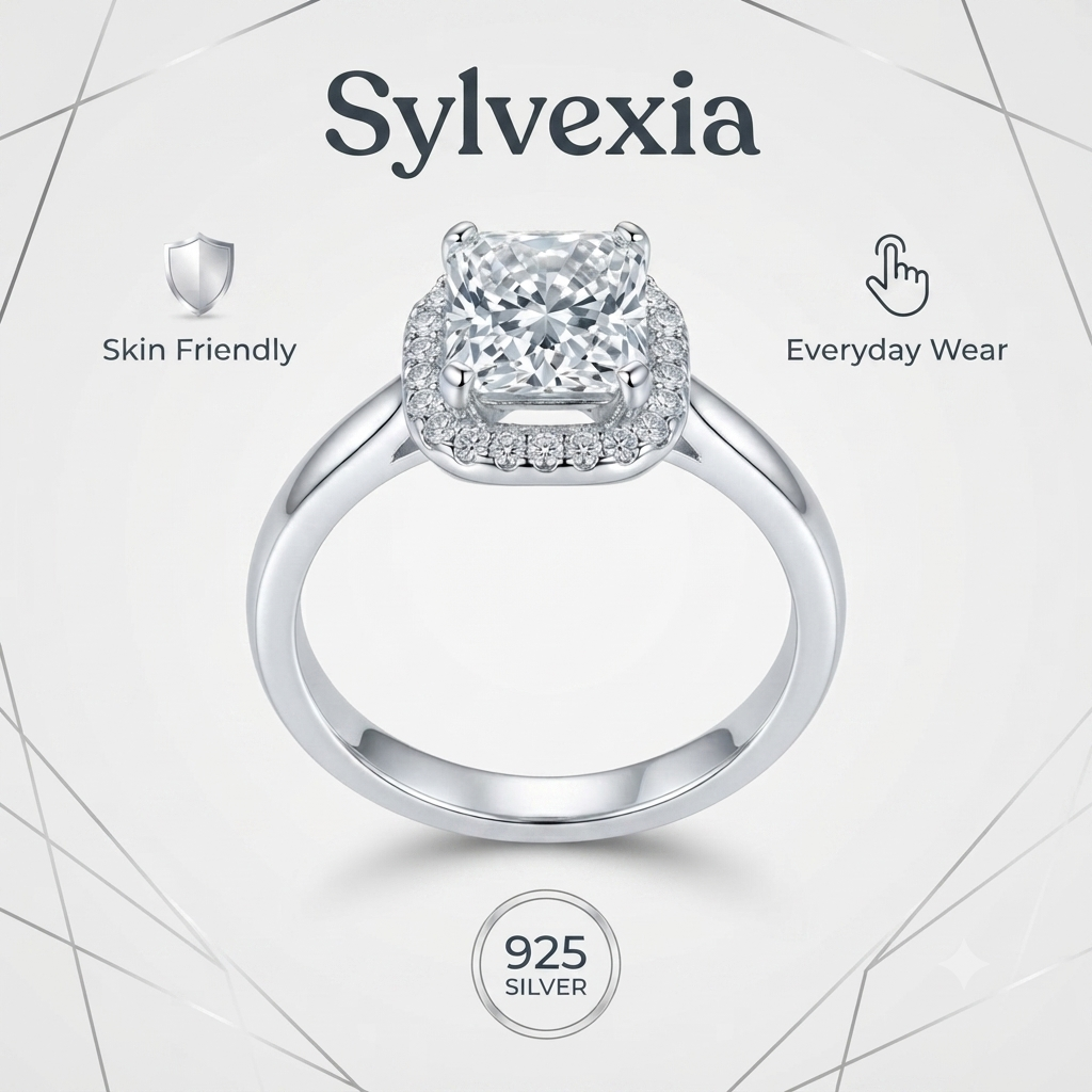 SYLVEXIA 925 Sterling Silver CZ Solitaire Ring for Women