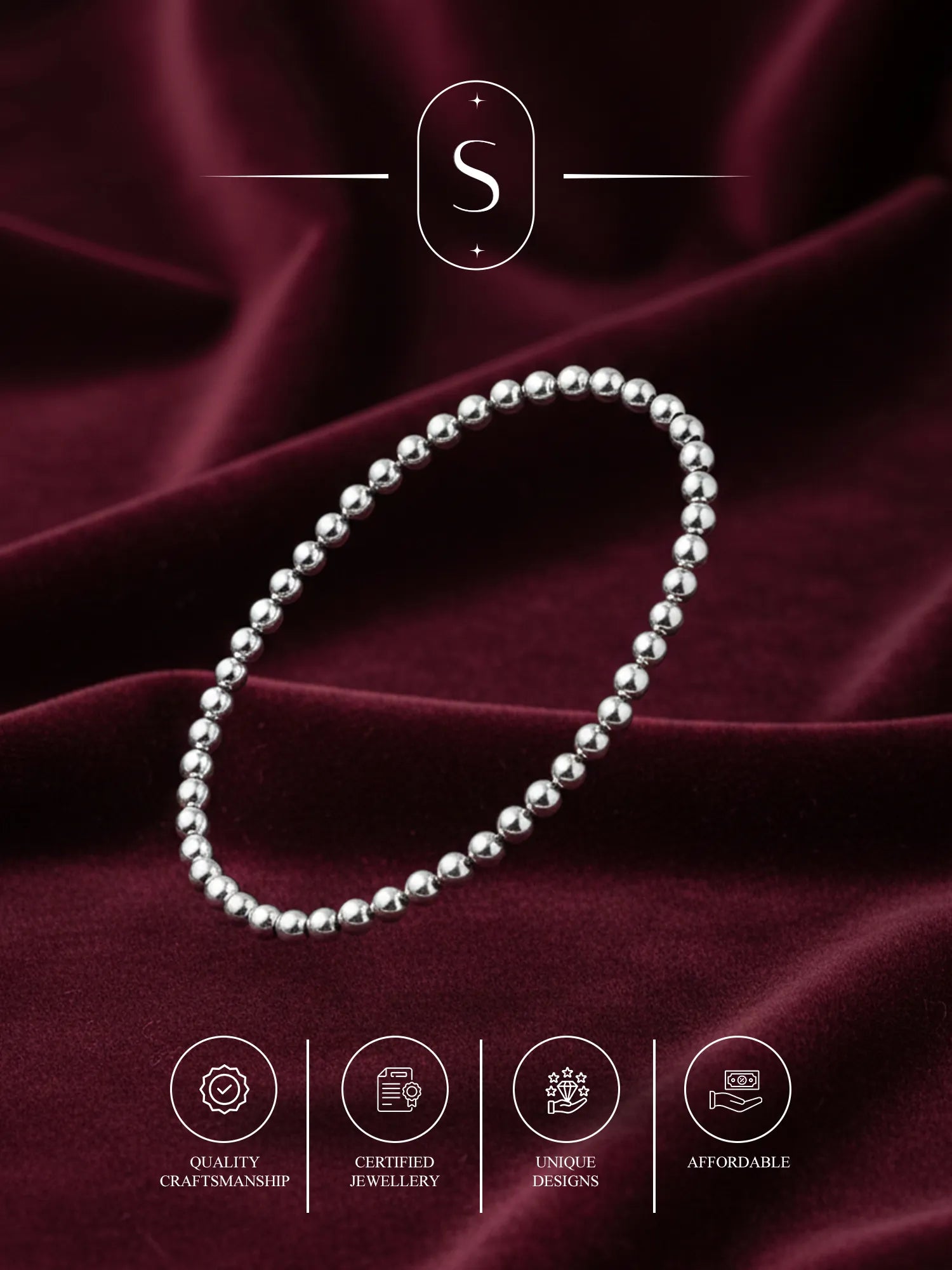 Sylvexia Men’s Silver Beaded Chain Bracelet – Minimal Ball Link Stylish Bracelet