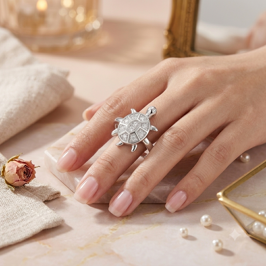 Sylvexia 925 Sterling Silver CZ Turtle Ring for Women