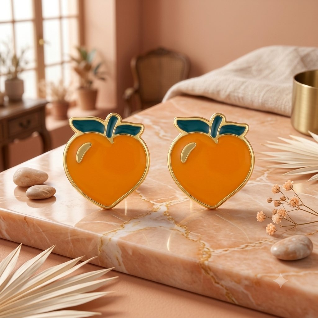 SYLVEXIA 925 Sterling Silver Peach Enamel Stud Earrings for Women