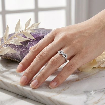 Sylvexia 925 Sterling Silver Interlocking Link CZ Ring for Women