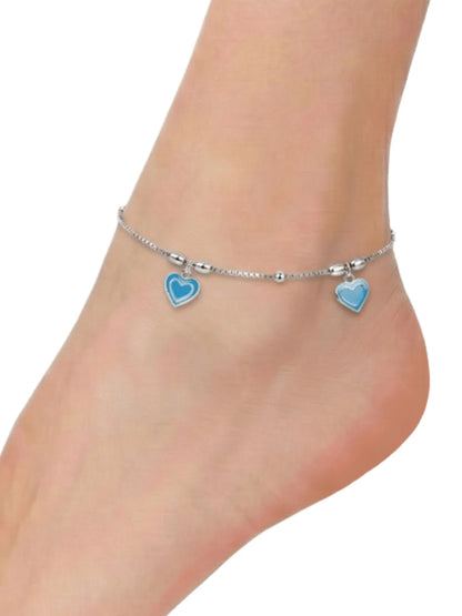 Sylvexia 925 Sterling Silver Double Blue Heart Anklet for Women
