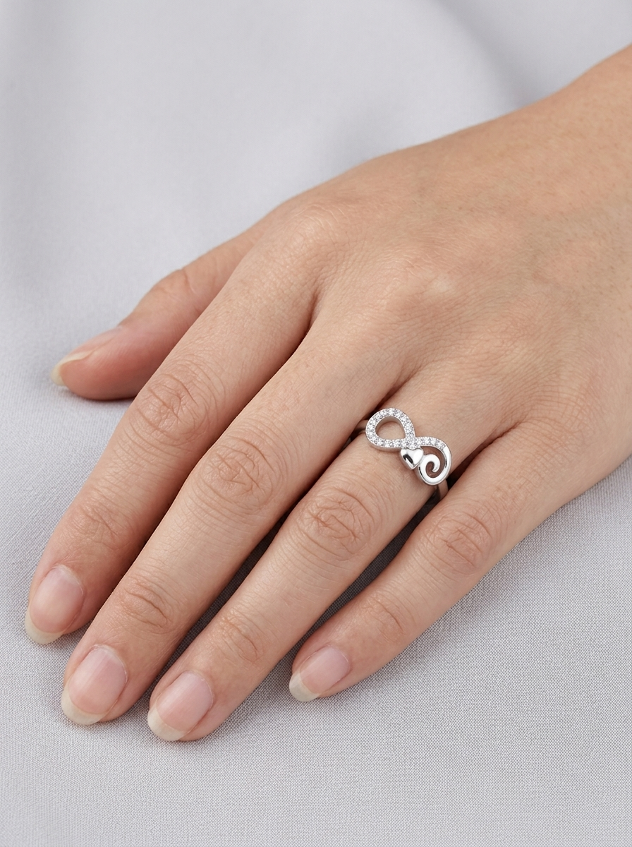 SYLVEXIA 925 Sterling Silver Infinity CZ Open Ring