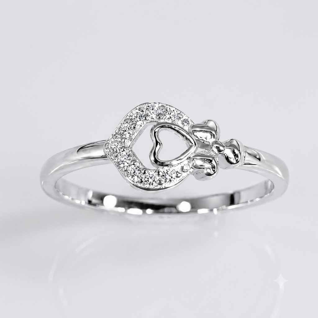 Sylvexia 925 Sterling Silver Heart Bow Ring for Women