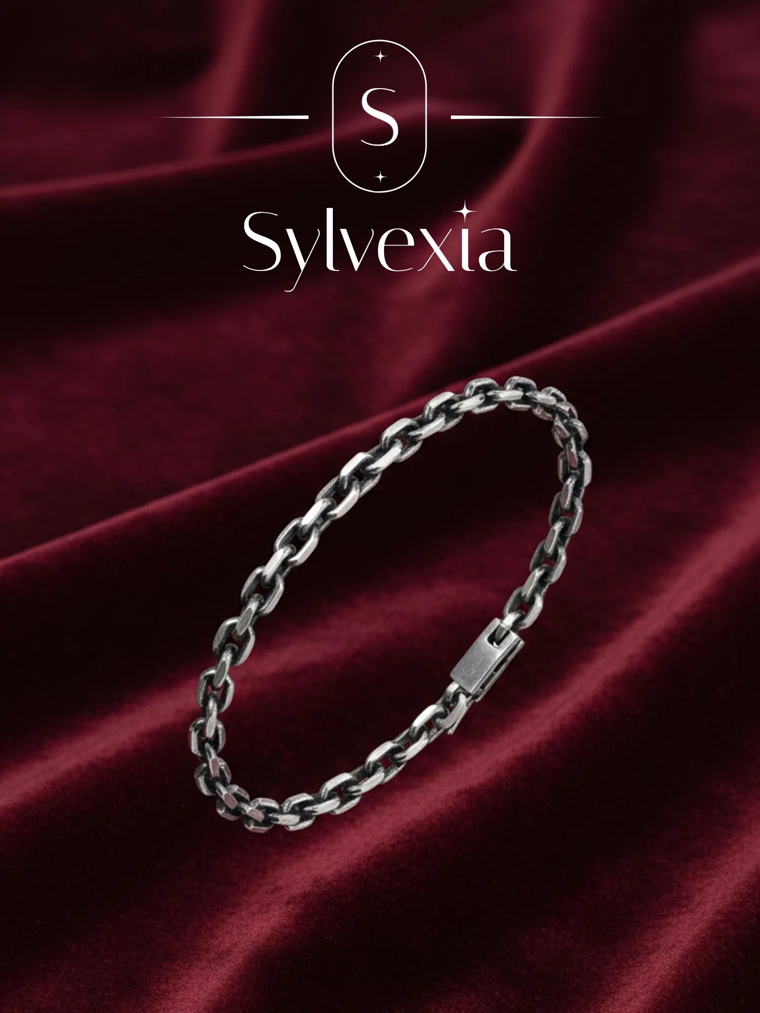 Sylvexia Men’s Silver Rectangular Link Bracelet