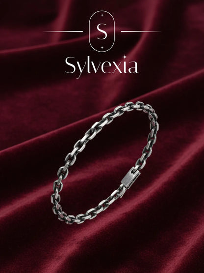 Sylvexia Men’s Silver Rectangular Link Bracelet