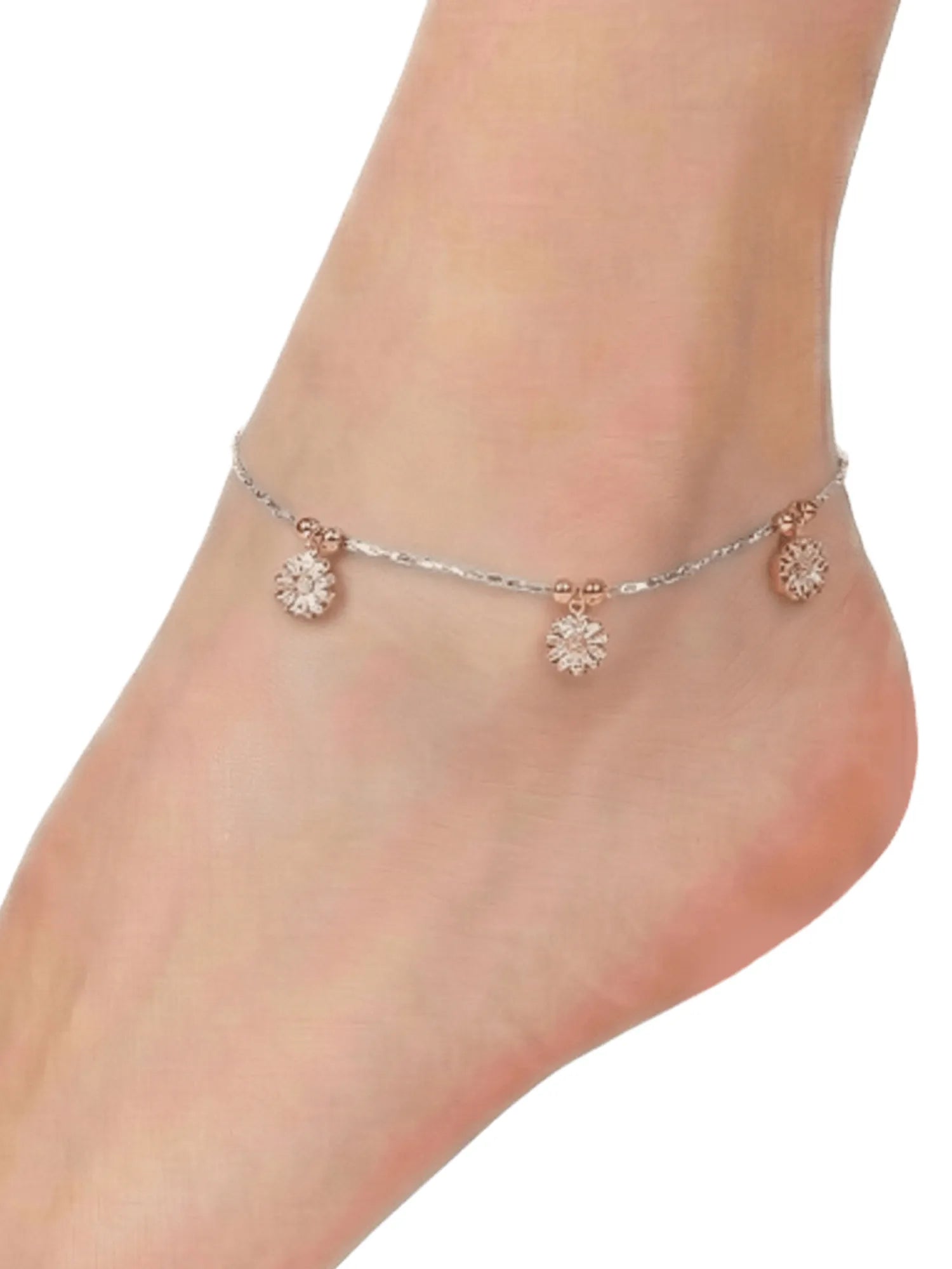 925 Sterling Silver CZ Charm Anklet for Women – Adjustable Dainty Payal