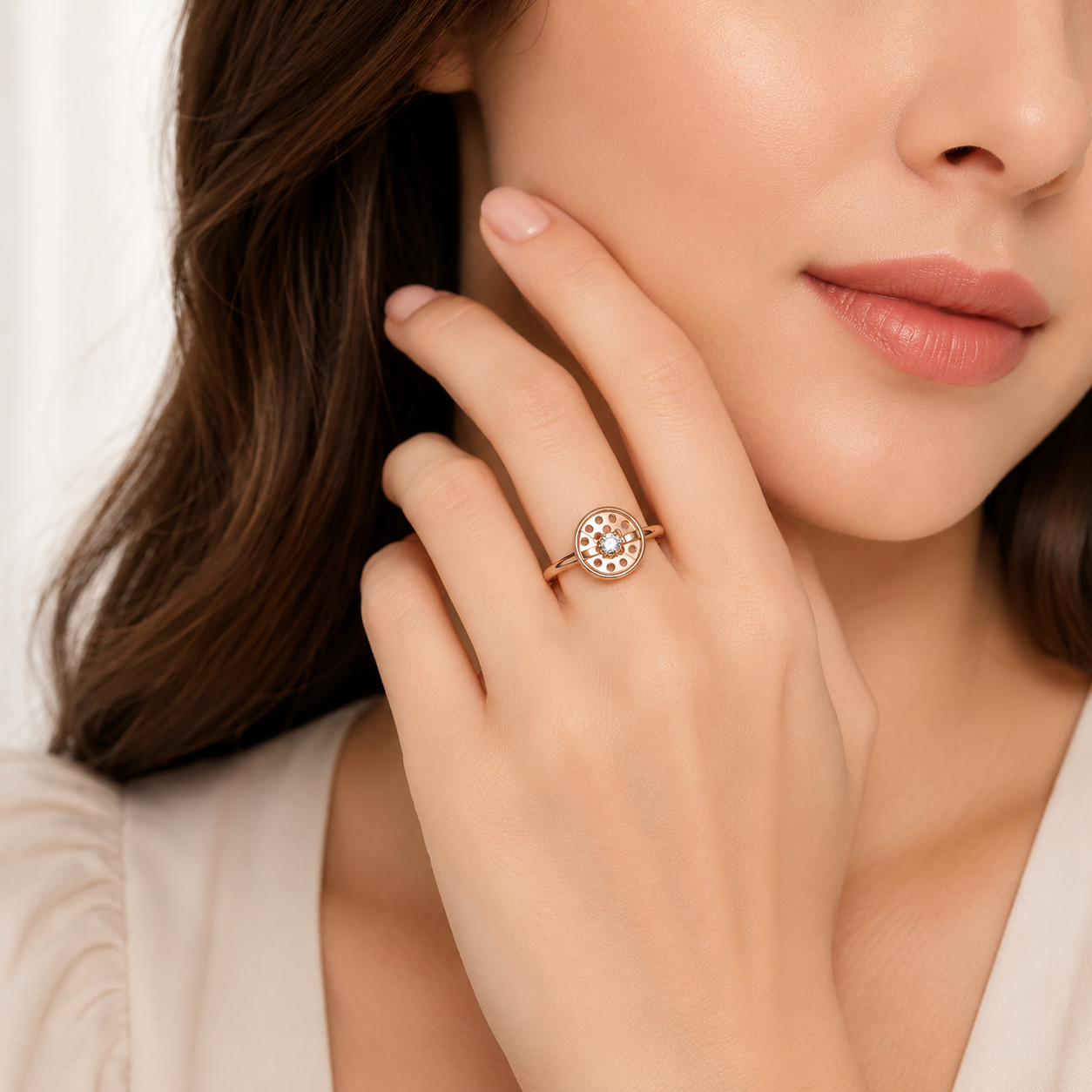 Sylvexia 925 Sterling Silver Round Halo Ring with CZ Stone