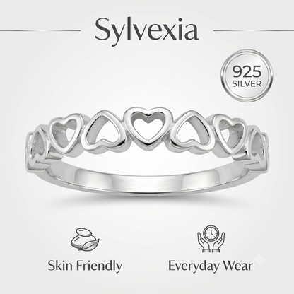 SYLVEXIA 925 Sterling Silver Open Heart Band Ring for Women
