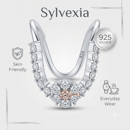 Sylvexia 925 Sterling Silver Two Tone CZ Cluster Ring for Women