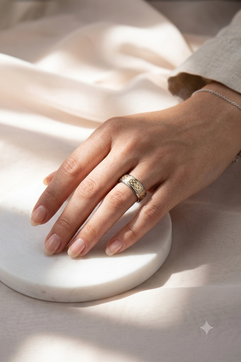 925 Sterling Silver Engraved Pattern Ring for Men Two Tone Ring