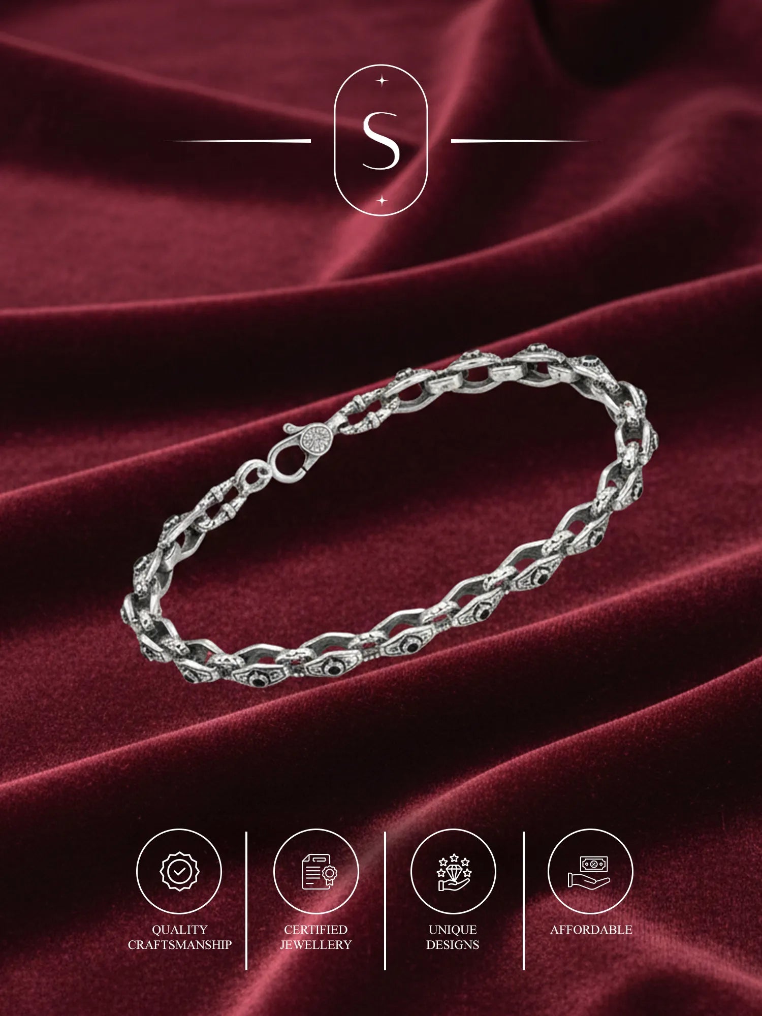 Sylvexia Men’s Silver Designer Link Bracelet