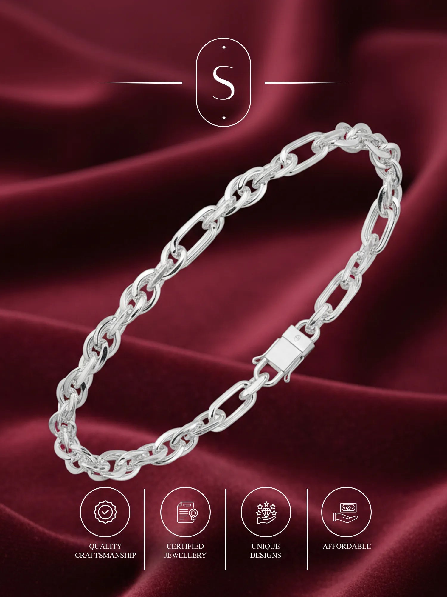 Sylvexia Men’s Silver Interlinked Chain Bracelet