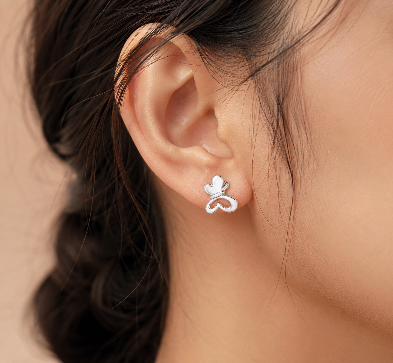 Sylvexia Silver Butterfly Bow Crystal Stud Earrings for Women