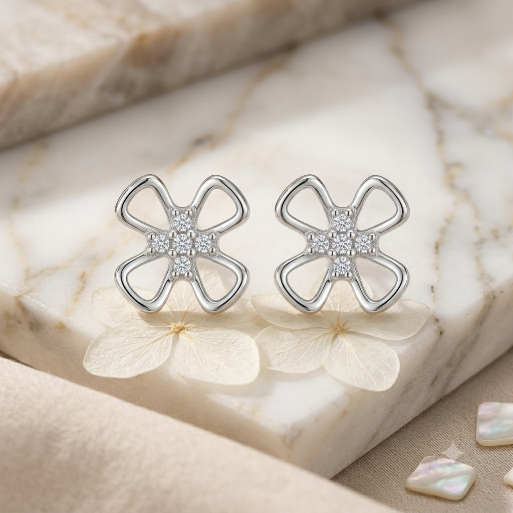 SYLVEXIA 925 Sterling Silver Flower Stud Earrings for Women