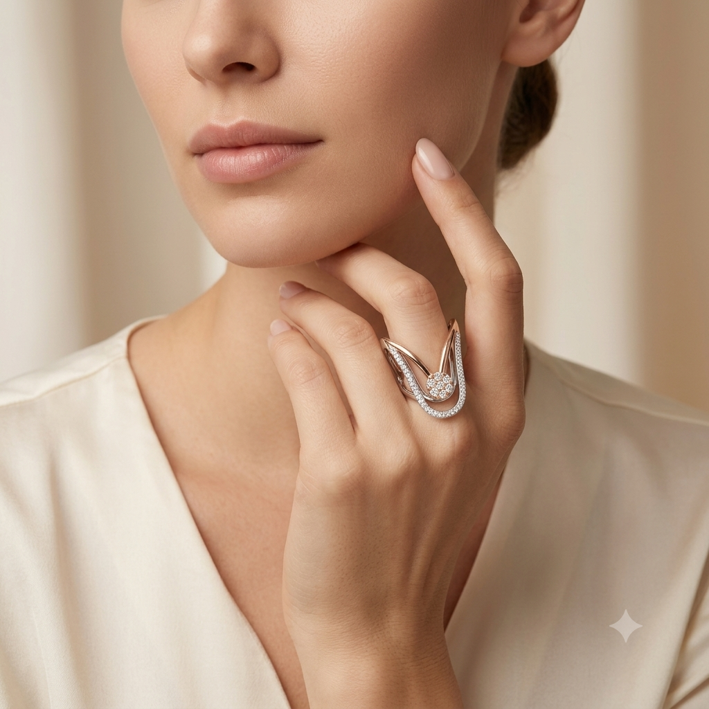 SYLVEXIA 925 Sterling Silver Two Tone Floral CZ Ring for Women | Rose Gold Plated Ring