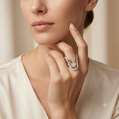 SYLVEXIA 925 Sterling Silver Two Tone Floral CZ Ring for Women | Rose Gold Plated Ring