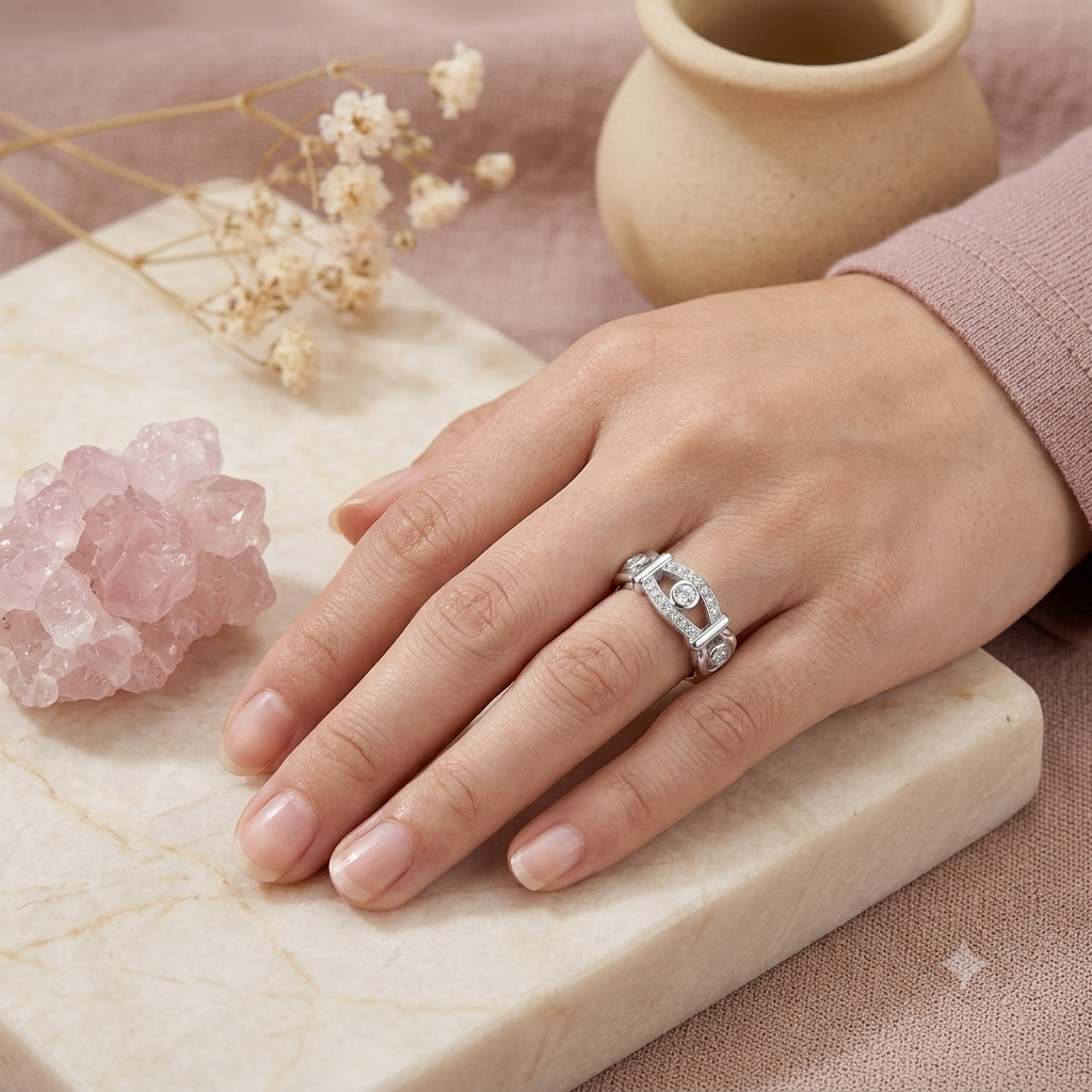 Sylvexia 925 Sterling Silver CZ Designer Ring for Women – Elegant Style