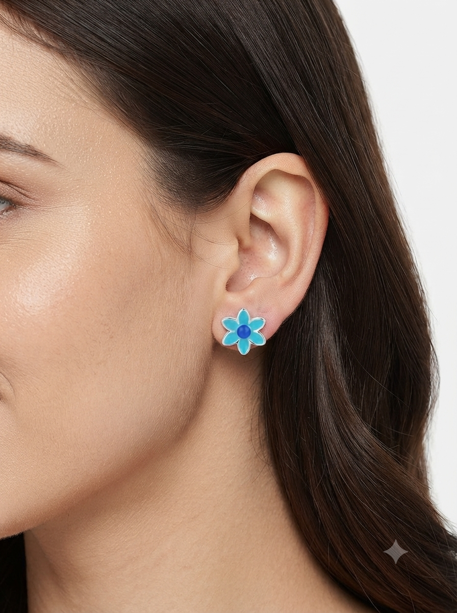 SYLVEXIA 925 Sterling Silver Blue Floral Stud Earrings