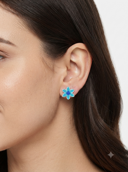 SYLVEXIA 925 Sterling Silver Blue Floral Stud Earrings