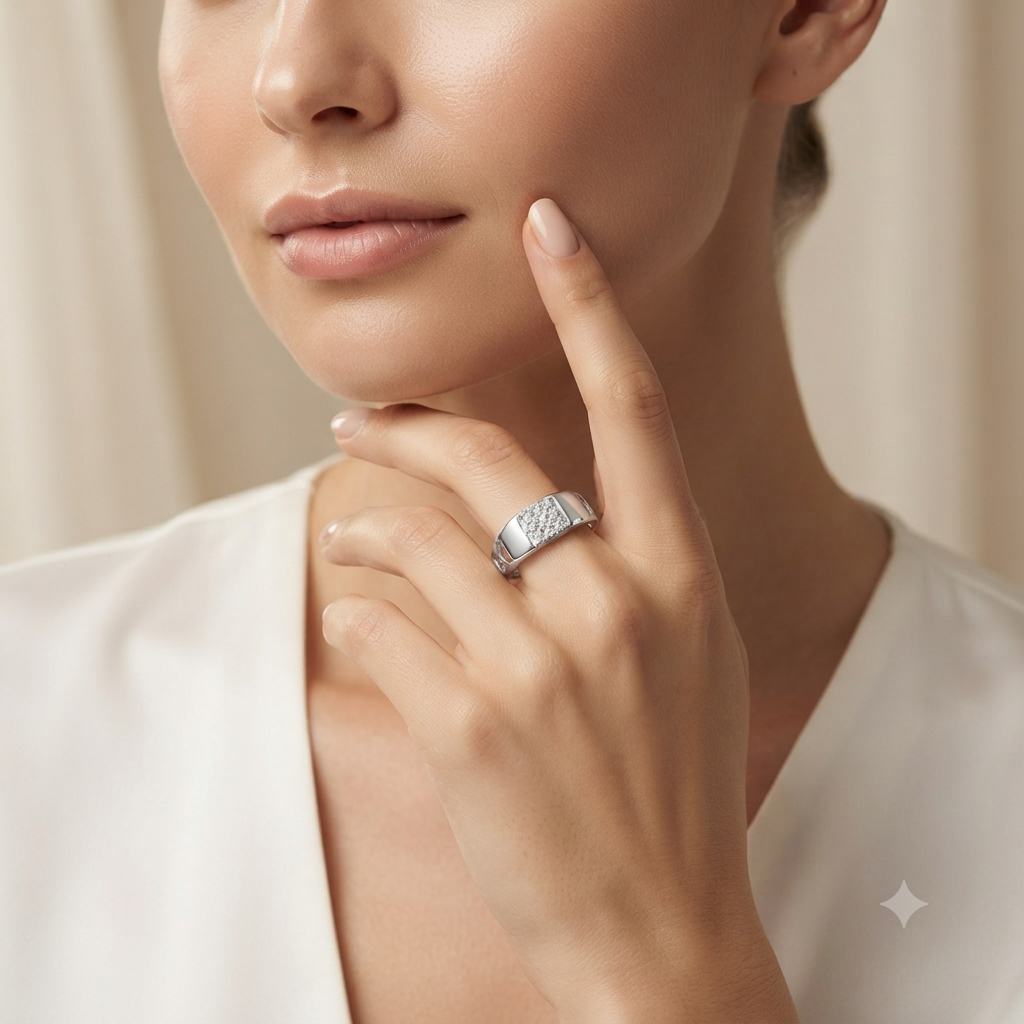 Sylvexia 925 Sterling Silver CZ Cluster Geometric Ring for Women