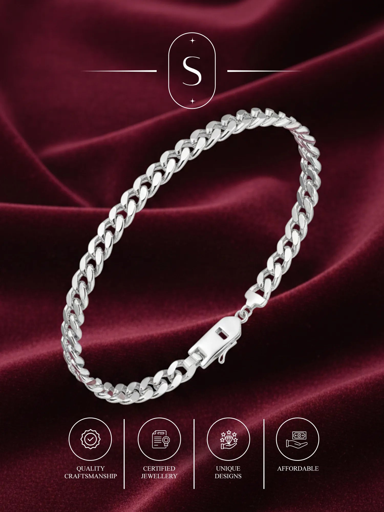 Sylvexia Men’s Slim Silver Cuban Link Bracelet