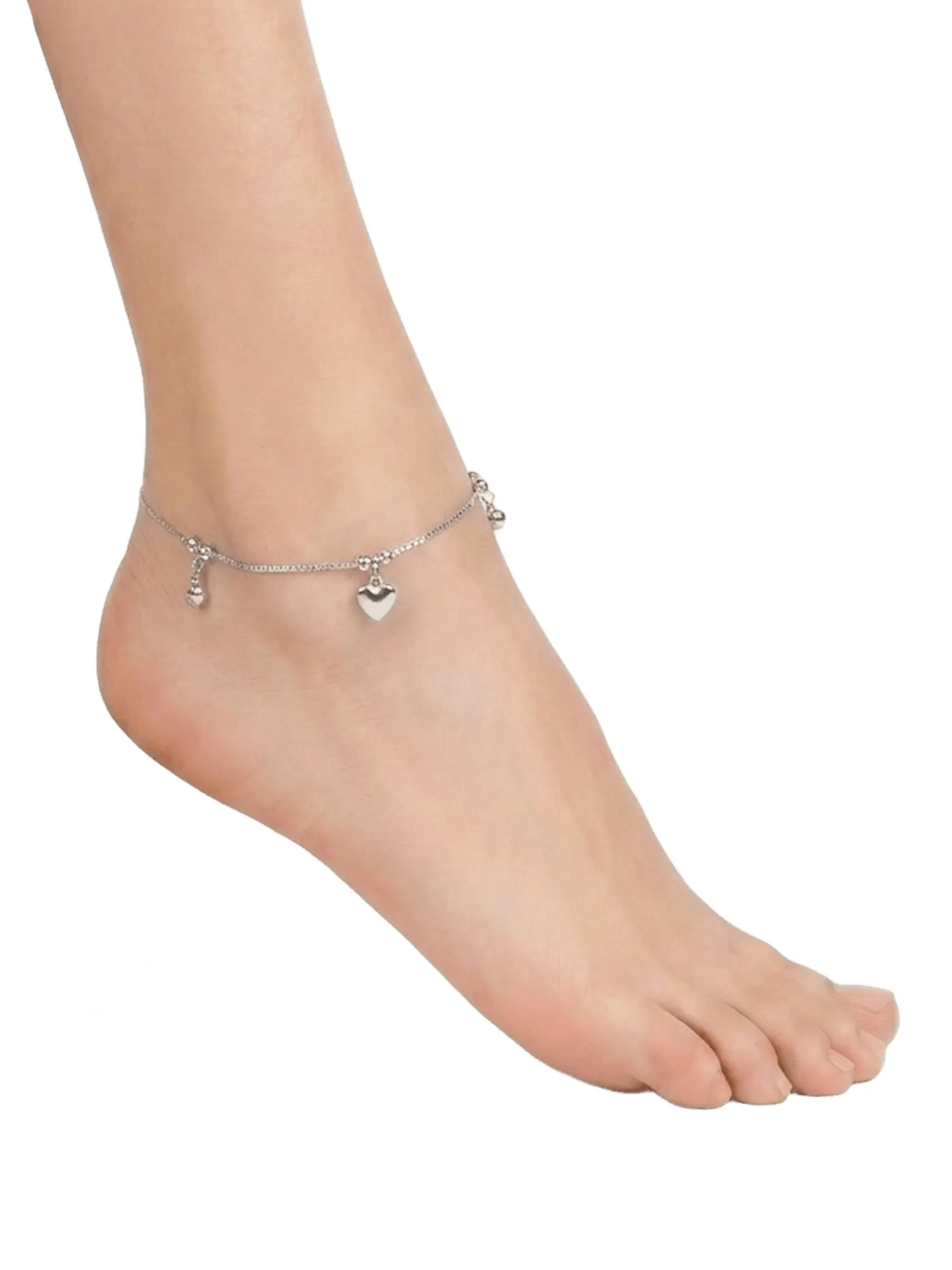 Sylvexia 925 Sterling Silver Heart Charm Anklet for Women