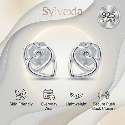 SYLVEXIA 925 Sterling Silver Open Heart Stud Earrings for Women